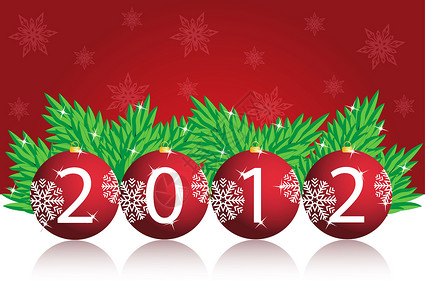 圣诞节背景与2012年新年的球 红色的 反射 假期背景图片