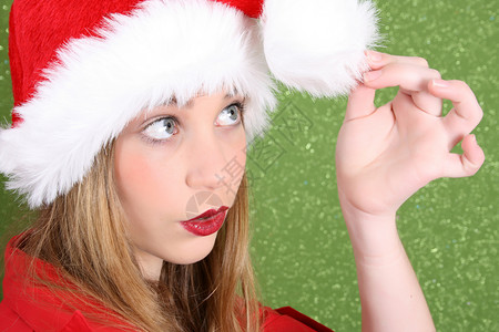 圣诞青少年 年轻的 绿色的 漂亮的 脸 帽子 女孩背景图片