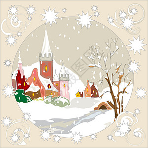 圣诞卡 薄片 卡通片 雪 假期 复古的 树 问候语背景图片