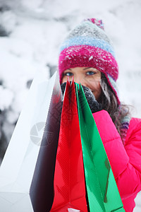 冬季购物 冬天 头发 雪 时尚 商业 女孩图片