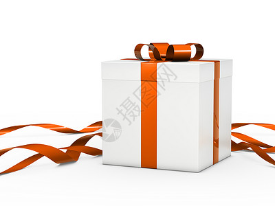 橙色礼盒礼盒白橙色丝带背景
