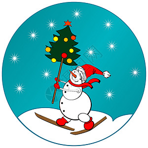 雪人贴纸 绘画 红色的 圣诞节 可爱的 圣诞老人 手套 树背景图片