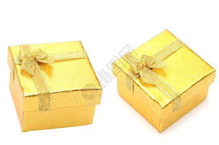 带有金丝带的黄金礼品盒 庆祝 天 假期背景图片