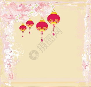 中华新年贺卡 画 灯笼 中国新年 横幅 假期 庆祝背景图片