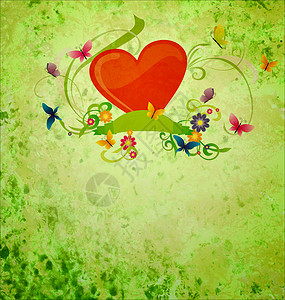 红色耳鸣 横幅卷轴 蝴蝶和绿竹上花朵背景图片