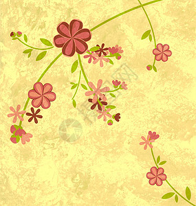 具有粉红色春花和灰色的古老风格背景 花的 剪贴簿背景图片