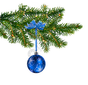 圣诞树上的蓝玻璃球背景图片