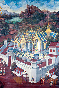 墙上的泰国慕拉尔画 Ramayana故事 古董 美丽的图片