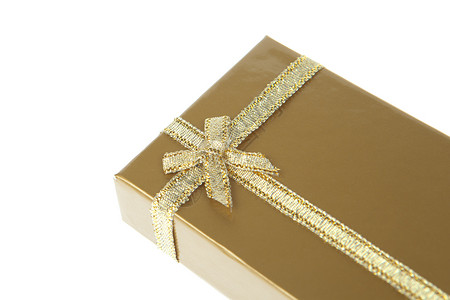 白色背景上孤立的金丝带礼品盒 盒子 爱 圣诞节背景图片