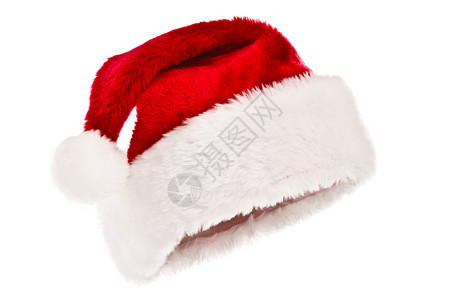 白色上孤立的圣诞老人帽子 白色的 红色的 隔离在白色 假期背景图片