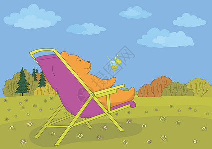 泰迪熊在森林里喝鸡尾酒 椅子 天空 小酌 植物背景图片