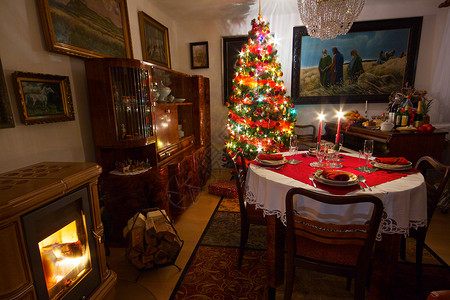 圣诞晚餐 圣诞节 假期 钢琴 舒适 宗教的 家背景图片