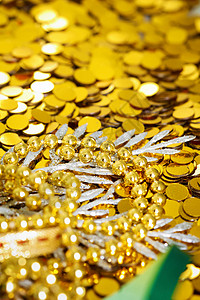 圣诞节装饰 十二月 金子 枝条 金的 闪亮的 亮片背景图片