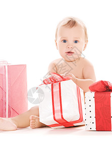带礼物的男婴 有趣的 惊喜 假期 甜的 快乐的 童年背景图片