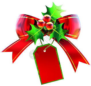 标签植物装饰贴有标签的红圣诞弓背景