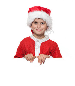 带着圣诞海报的男孩 广告牌 喜悦 帽子 假期 标语牌 美丽背景图片