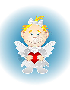 婴儿丘比特带着情人心的女天使 朋友 宗教 天空 基督教 春天 天堂背景