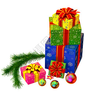 圣诞树玩具和带红弓的礼物 问候语 童年 授予 希望背景图片