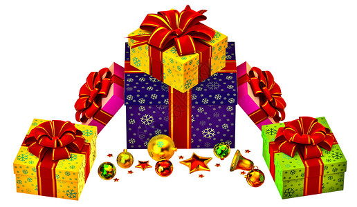 圣诞树玩具和带红弓的礼物 生日 问候语 惊喜 圣诞节背景图片