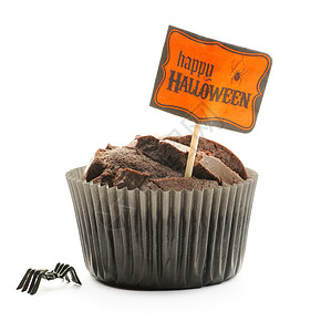 巧克力标志蛋糕万圣节蛋糕 蜘蛛 糖果 假期 食物 黑色的 纸杯蛋糕 巧克力背景