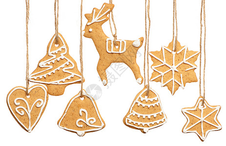 圣诞节自制的姜饼饼干 棕色的 便宜的 装饰的 曲奇饼 传统背景图片