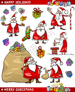 烟囱卡通一套圣诞圣诞主题卡通 圣诞星 圣诞老人 短袜 甘蔗 快乐背景