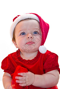 爬着的圣诞老人女婴 假期 手 庆祝 微笑 甜的 孩子背景图片