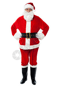 大胡子圣诞老人快乐的圣诞老人 用手放在腰上背景