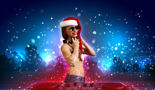 圣诞节时女性穿戴的DJ 冬天 光盘 泡吧 俱乐部背景图片
