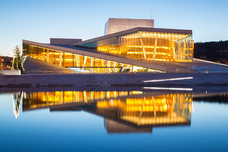 挪威奥斯陆歌剧院 黄昏 建筑 海 冬天 欧洲背景