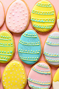 复活节自制姜饼饼干 假期 蛋糕 传统的 春天 便宜的 粉色的背景图片