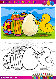 涂色卡素材东方小鸡的彩色漫画插图 庆典 有趣的 教育 绘画背景