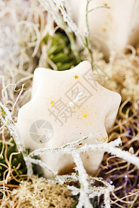 小星星装饰圣诞节装饰 卡片 丝带 美丽的 星星 玩具 苔藓 庆典背景