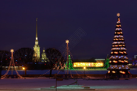 彼得堡彼得灯夜圣诞节俄罗斯城市高清图片