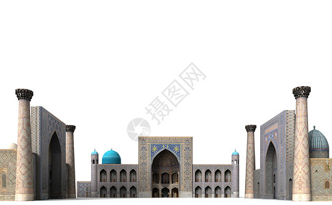 古兰经撒马尔罕1号的Registan 乌兹别克斯坦 装饰品 圆顶背景