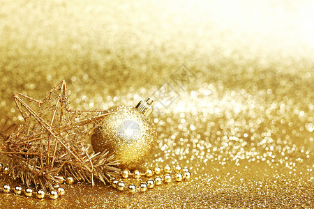 圣诞装饰闪光金金色圣诞节装饰 装饰品 金的 冷杉 辉光 花环 假期背景