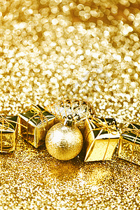 圣诞礼物 假期 金的 黄色的 金子 球背景图片