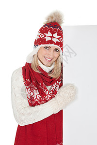 穿着温暖冬衣的美丽的女人 卡片 假期 广告牌 纸背景图片