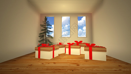 客房礼品盒 树 家 灯 庆典 新年 墙背景图片