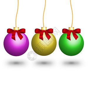 多彩的圣诞节球 吊坠 玩具 假期 寒冷的 弓 丝带背景图片
