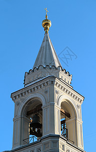 东正教教堂圆顶 覆盖 雪 冲天炉 信徒 蓝色的 历史的 莫斯科背景图片