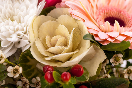 新鲜粉红白花花花 派对 切花 翠菊 假期 花束图片