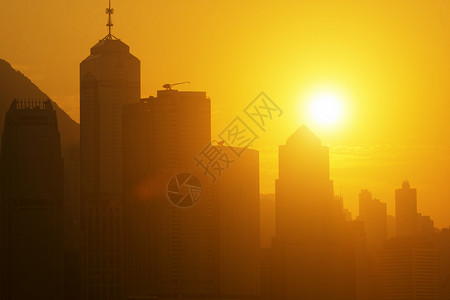 日落时美丽的香港市风景 香港 船 场景 城市图片