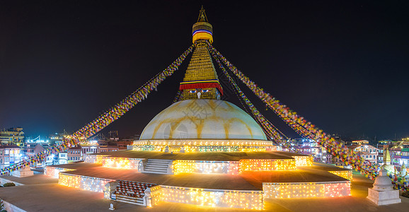 尼泊尔萨朗科加德满都Losar的灯光照亮背景
