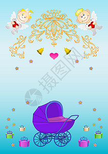 节日贺卡 心 蓝色的 小天使 庆典 钟 孩子 装饰品 花朵背景图片