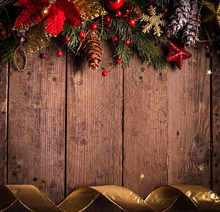 圣诞节丝带边框圣诞边框设计 锥体 装饰风格 星星 雪花 针叶 浆果 空的背景