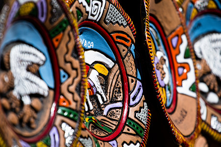 南美阿根廷的防伪面罩 盘子 工艺 印加 尤卡坦半岛 纪念品背景图片