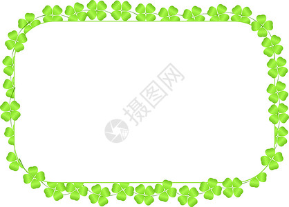 植物绿色边框由白背景的四叶三叶交错构成的边框背景