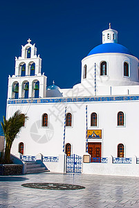 希腊圣圣圣罗里尼 日落 爱琴海 地标 屋顶背景图片