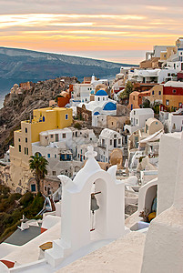 希腊圣圣圣罗里尼 爱琴海 海 美丽的 山 村庄 自然背景图片
